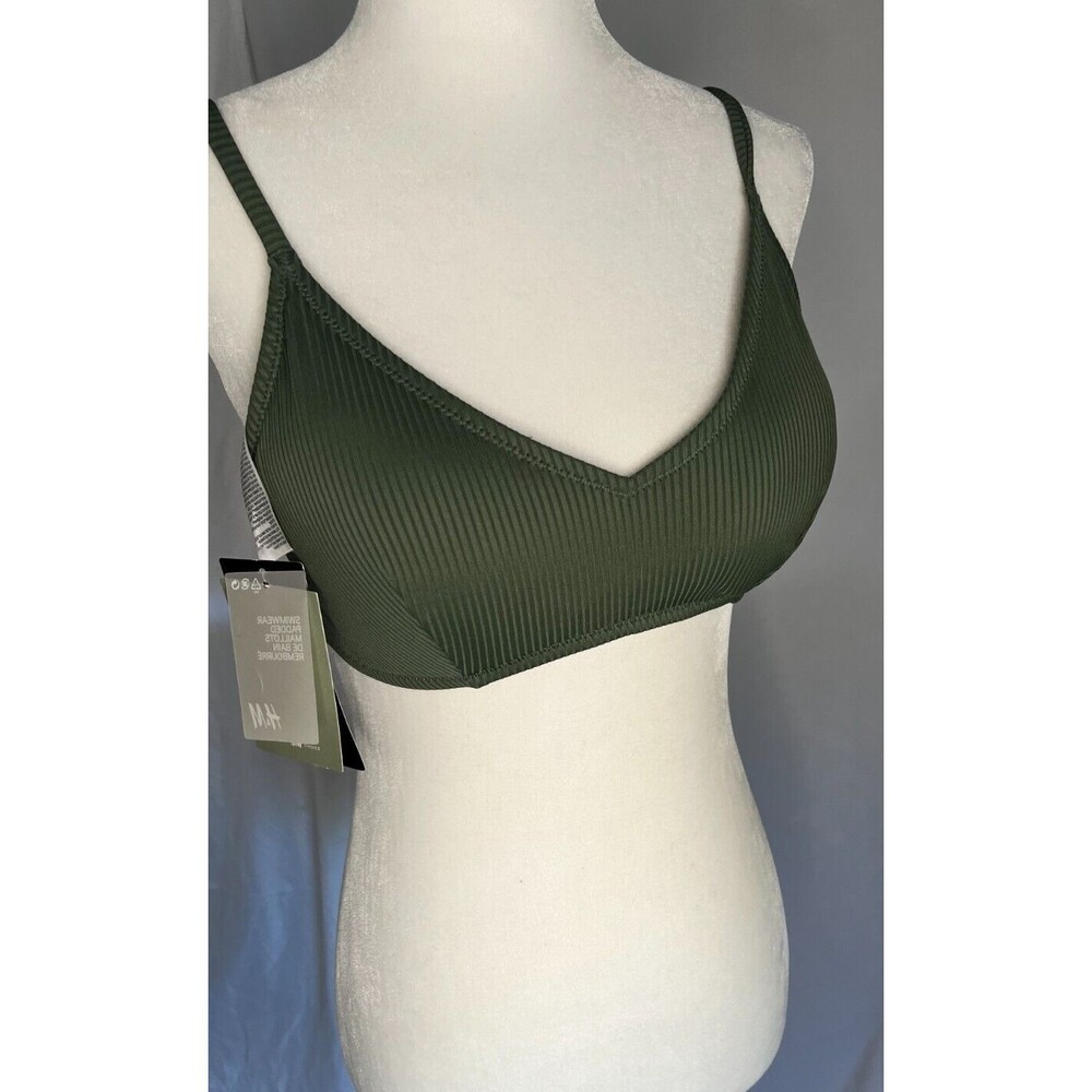 New H&M Bikini Top Khaki Green, adjustable straps, swim top  Size 12